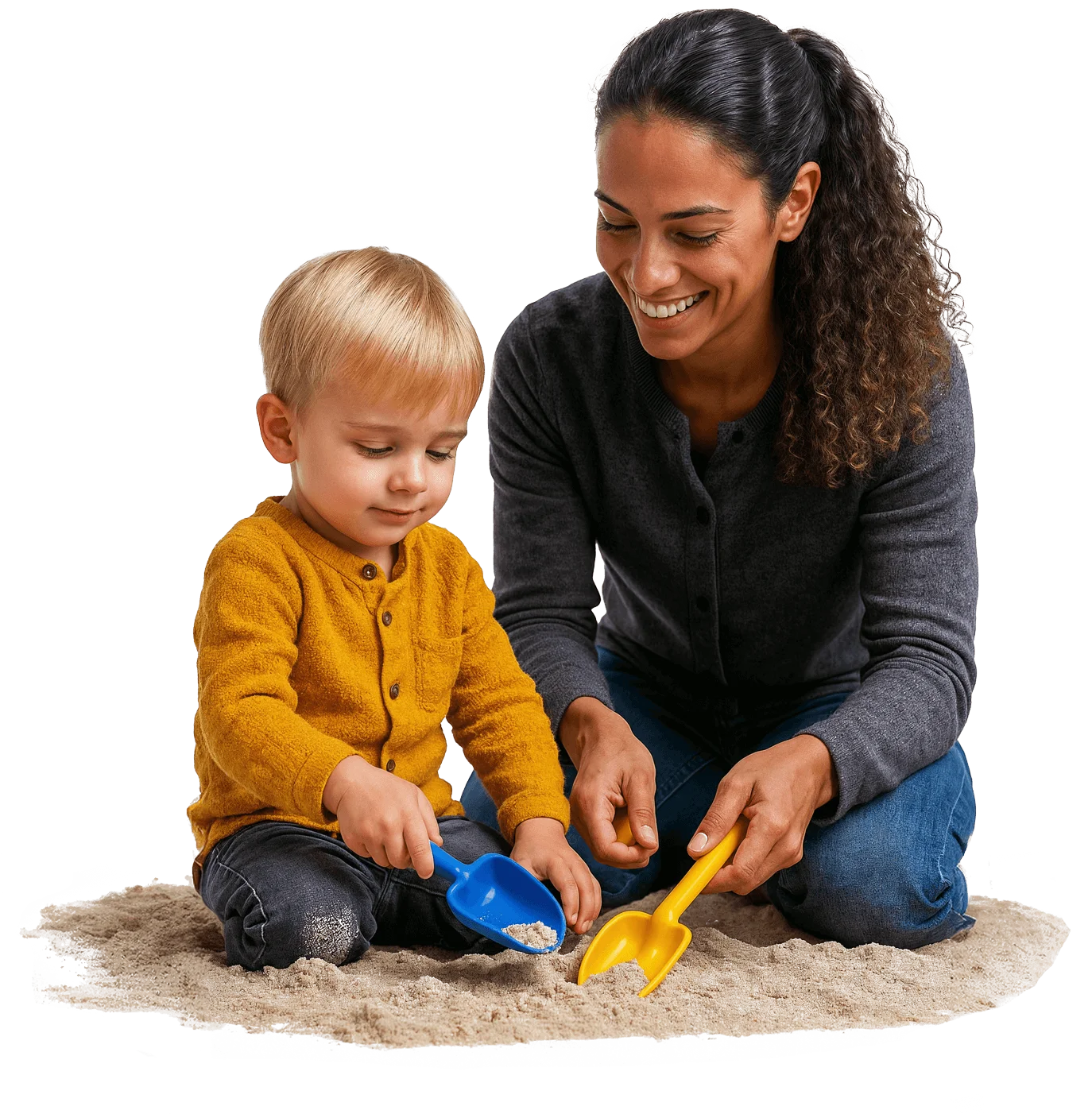 Erzieherin spielt mit Kleinkind im Sandkasten des Studierendenwerks Oldenburg – Kita Job