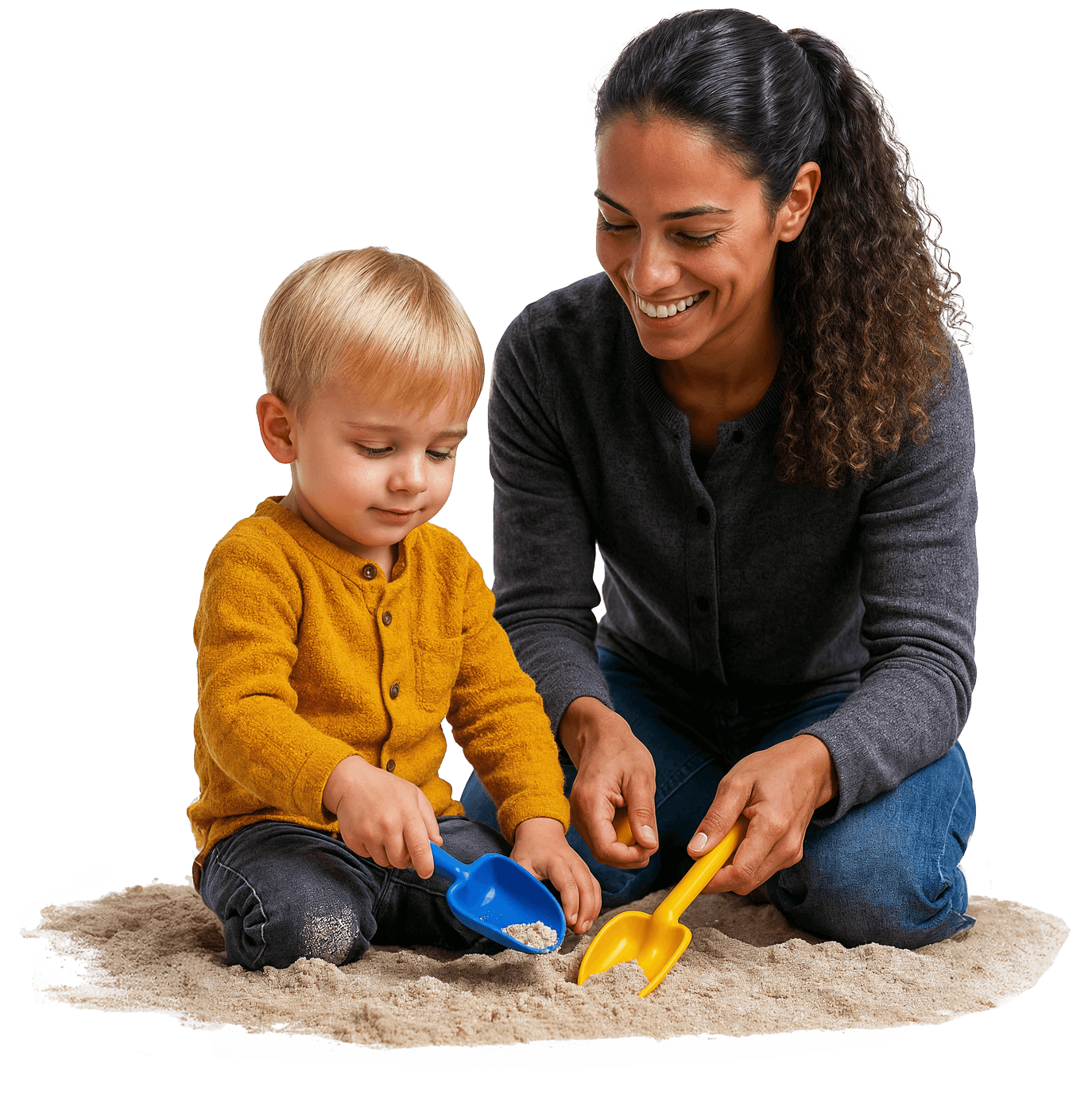 Erzieherin spielt mit Kleinkind im Sandkasten des Studierendenwerks Oldenburg – Kita Job